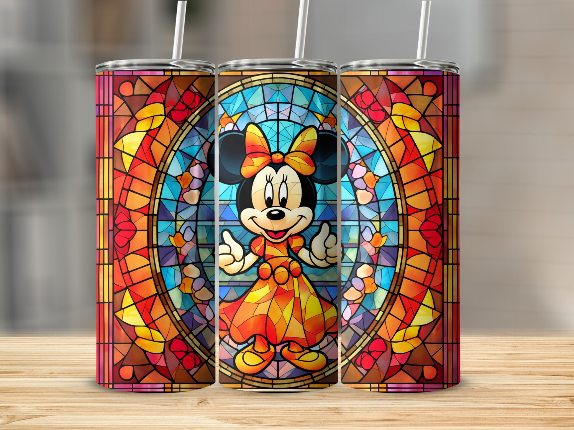 Colorful Stained Glass Style Character Tumbler Cup