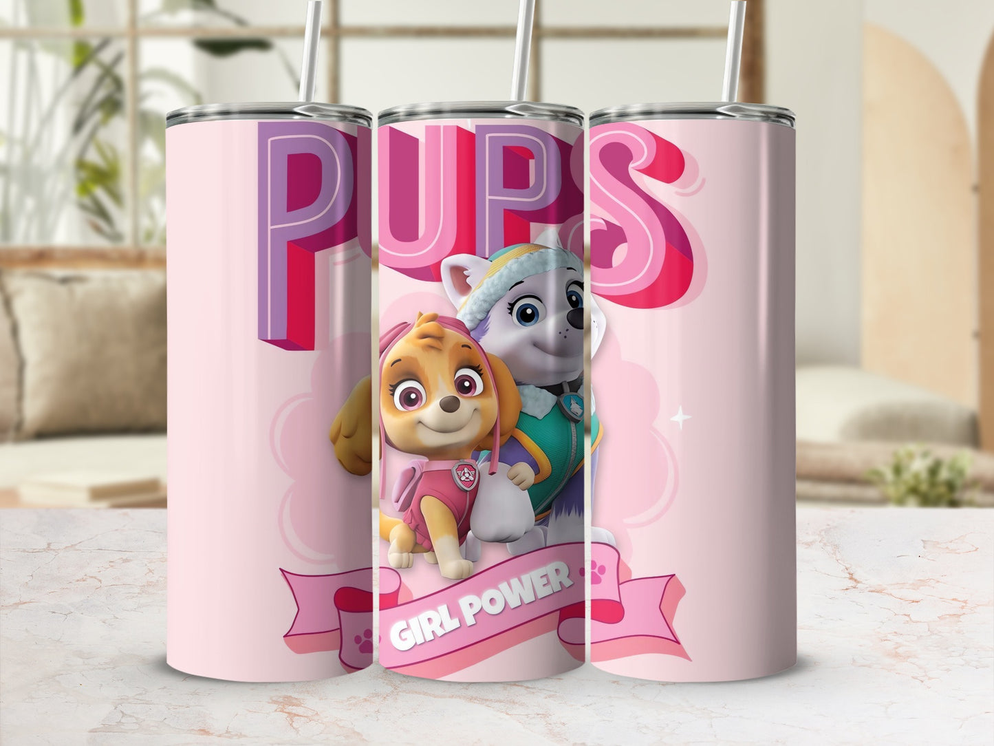 Pups Girl Power Pink Tumbler with Straw Product
