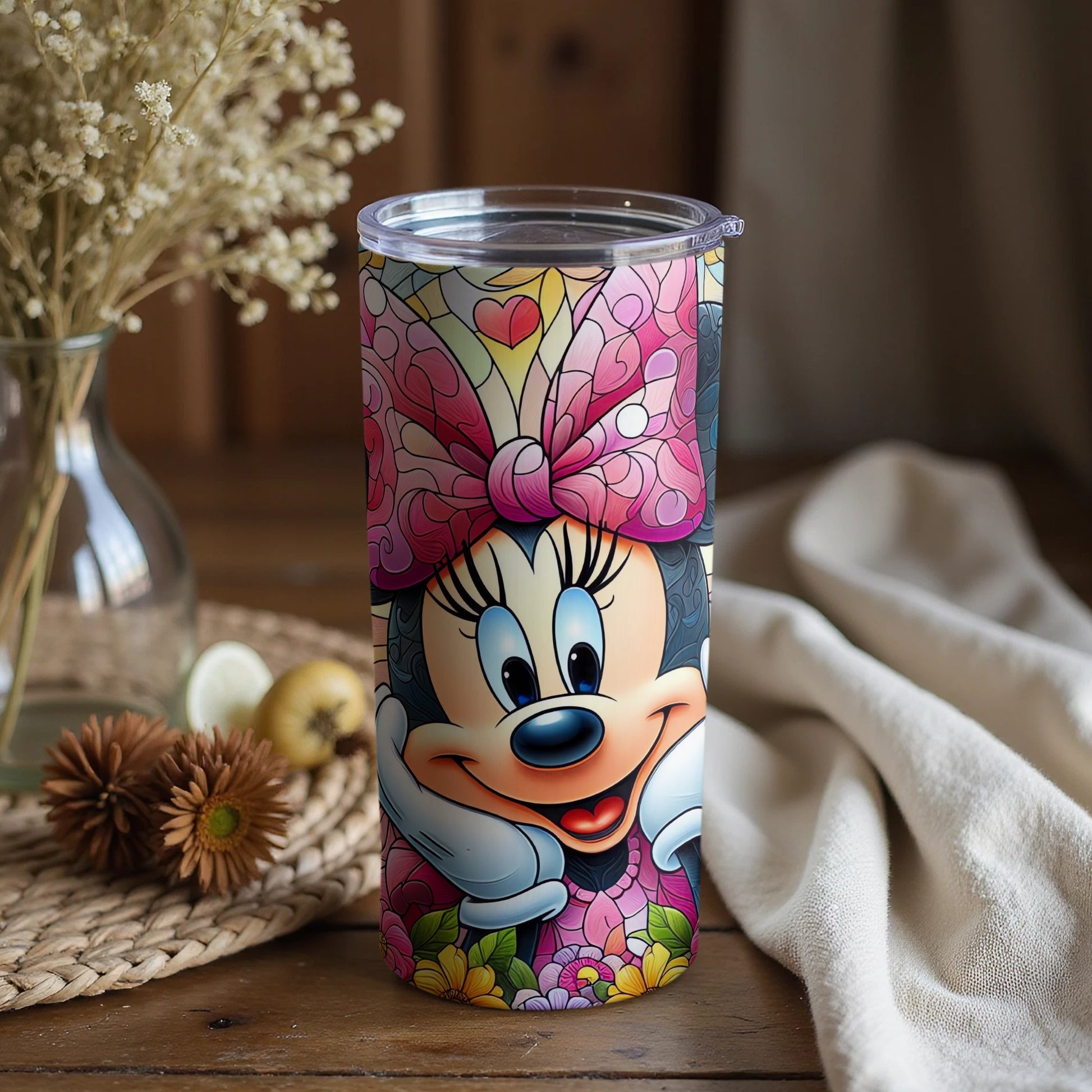 Vibrant Minnie Mouse Floral Design Tumbler for Drinks
