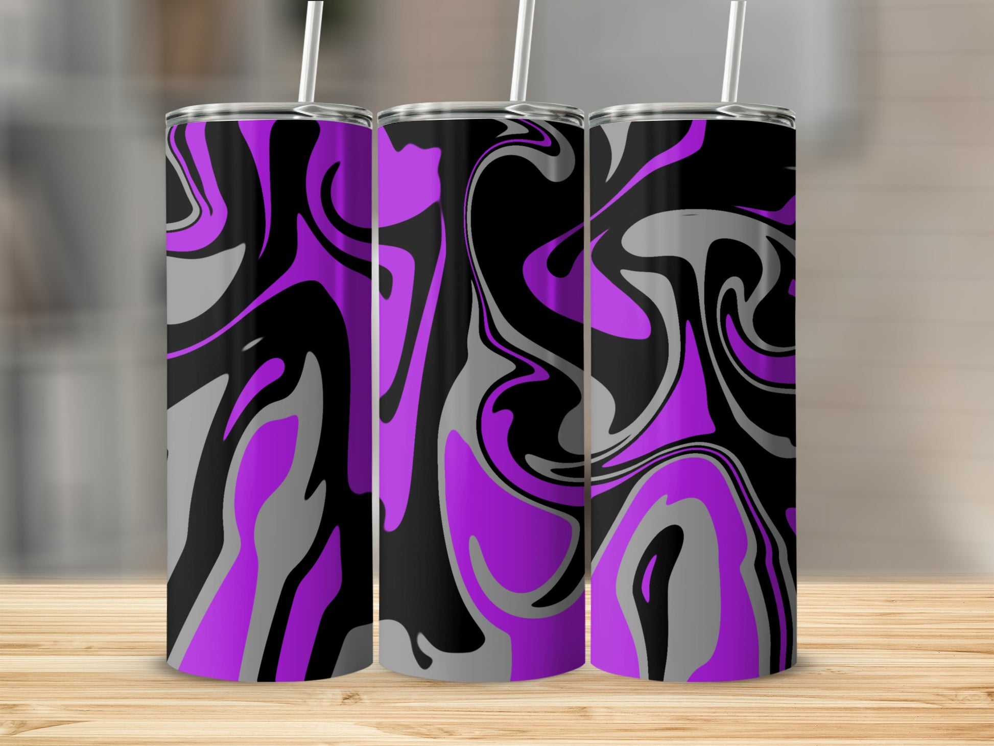 Abstract Purple and Black Swirl Design Tumbler
