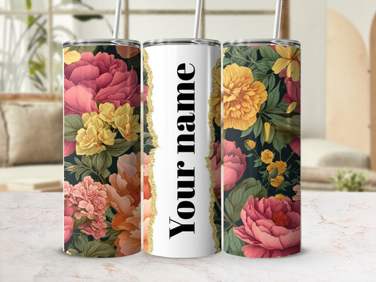 Custom Floral Tumbler with Personalized Name Design