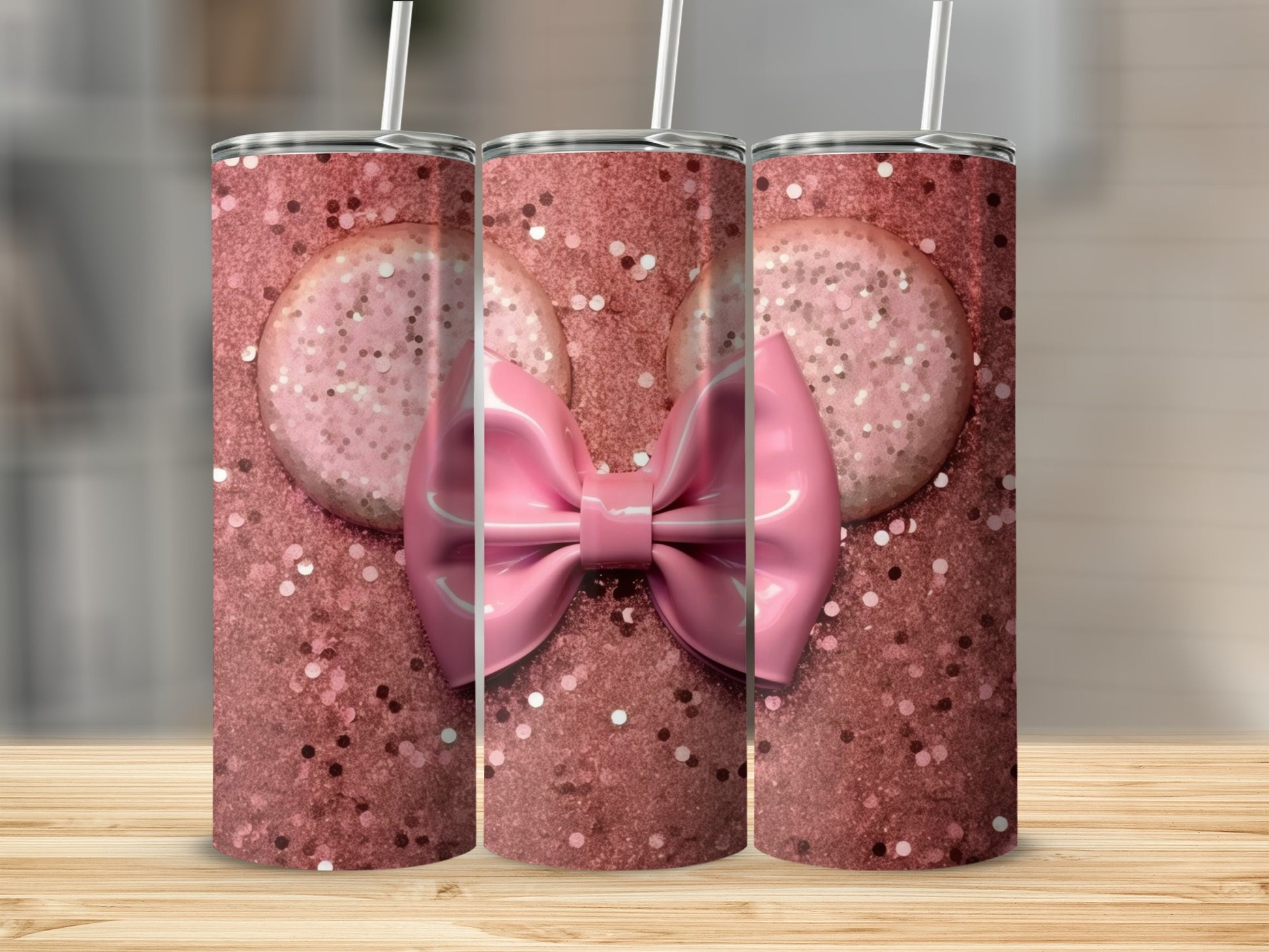 Pink Glitter Bow Sparkle Design Insulated Tumbler