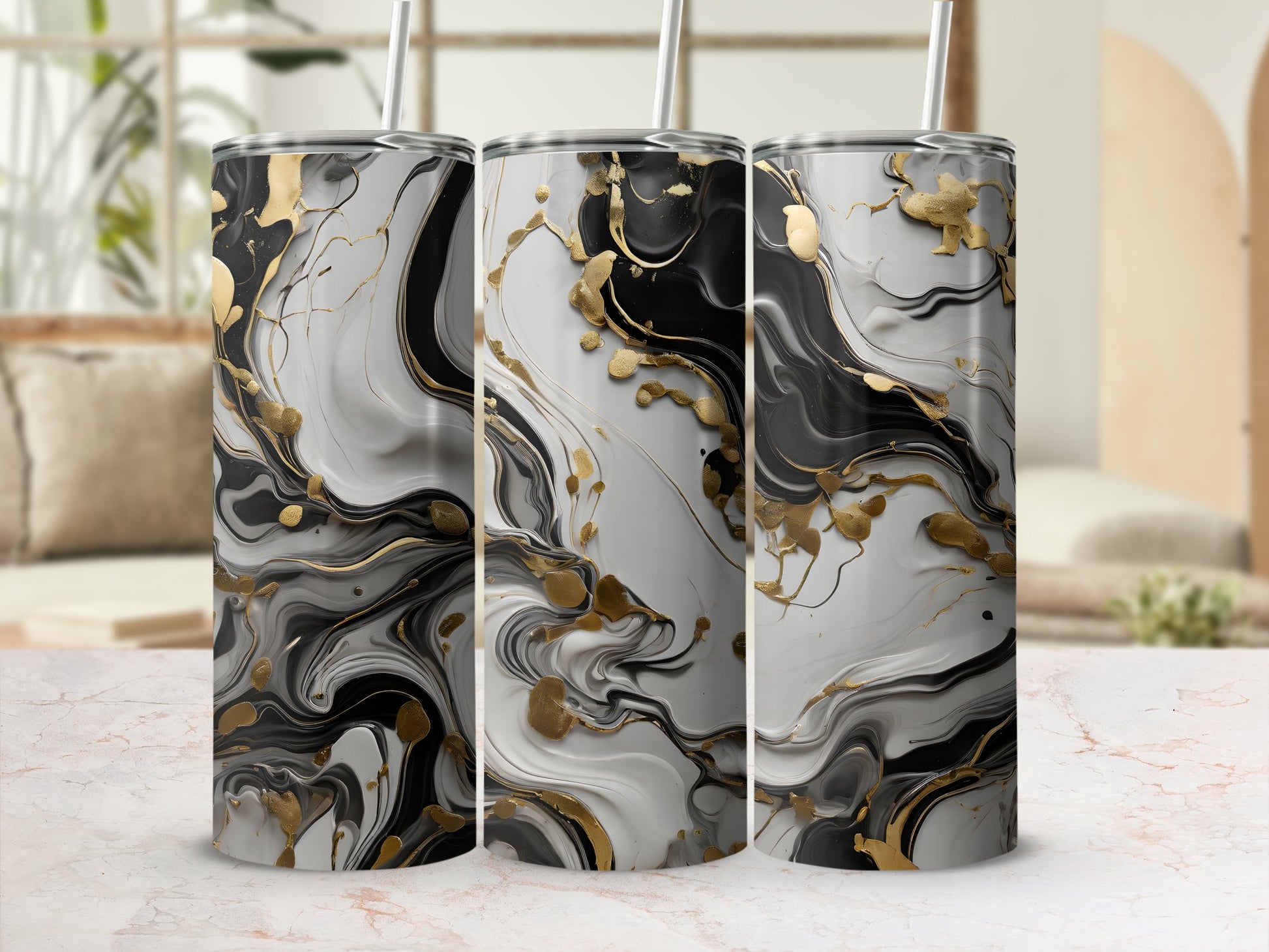 Black Gold Marble Abstract Tumbler Unique Design product type