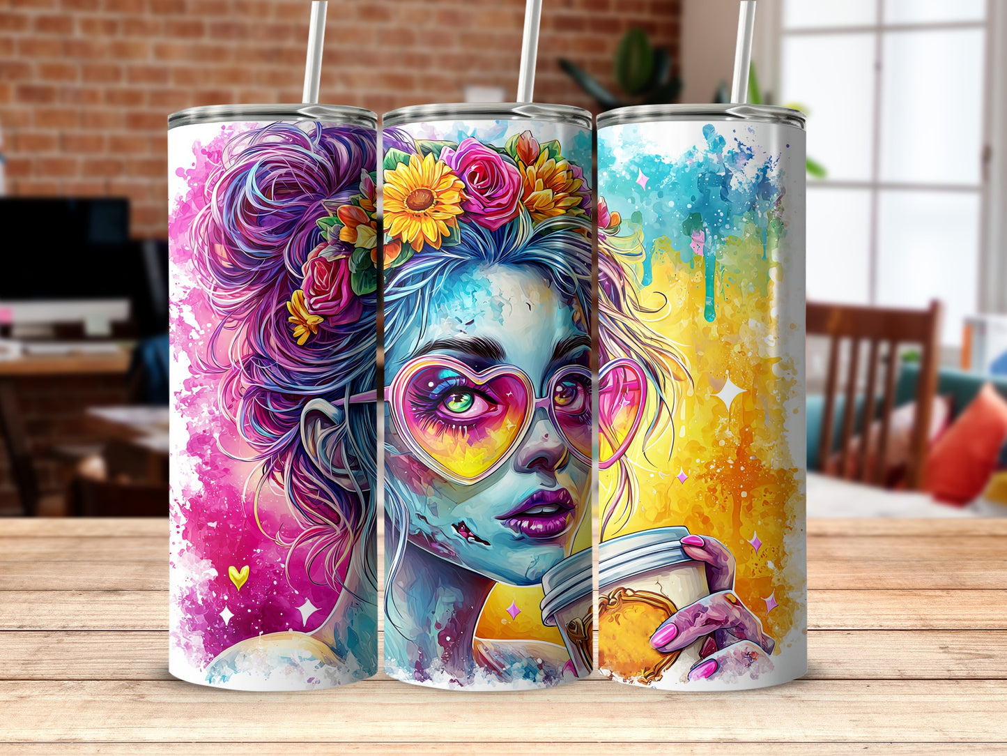 Colorful Artistic Woman with Sunglasses Tumblers