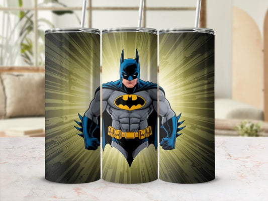Batman illustration on three tumblers with straw.