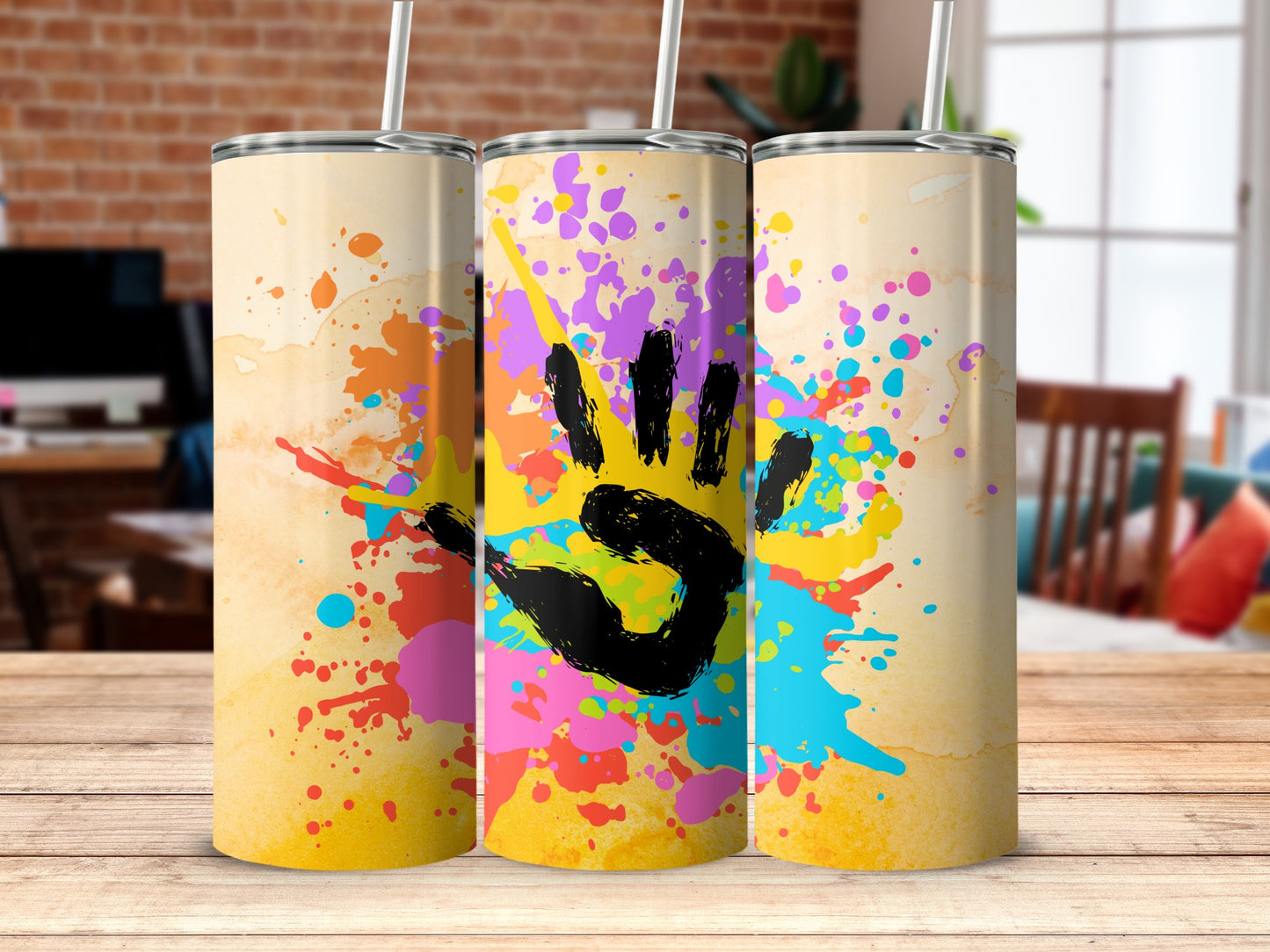 Colorful Handprint Art Splash Tumbler Product