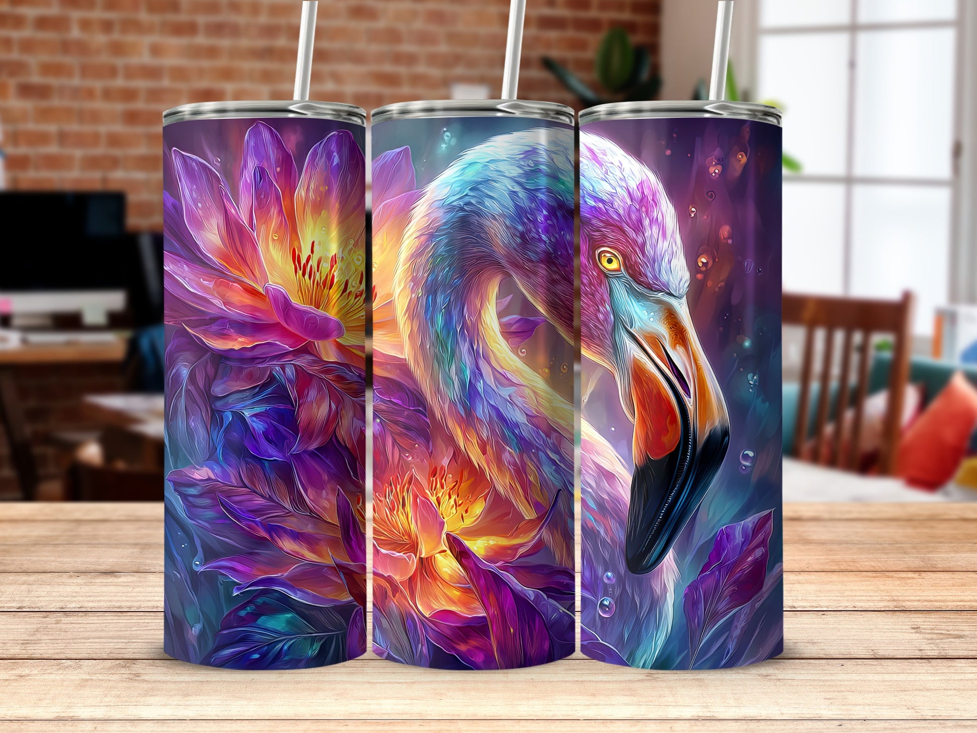 Vibrant Flamingo and Flower Design Insulated Tumbler