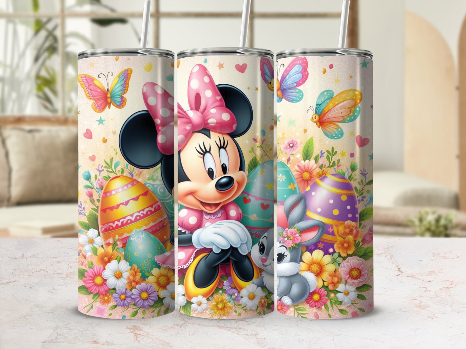 Minnie Mouse Easter Bunny Eggs Butterflies Flowers Tumbler product type