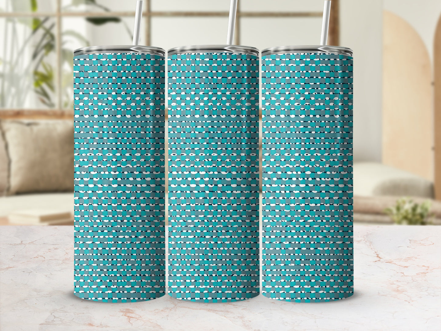 Azure Interlock with White Spot Accent Pattern Tumblers