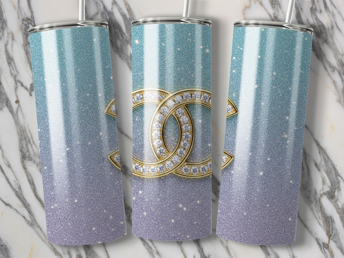 Luxurious Gold Double Letter Design With Rhinestones Tumbler