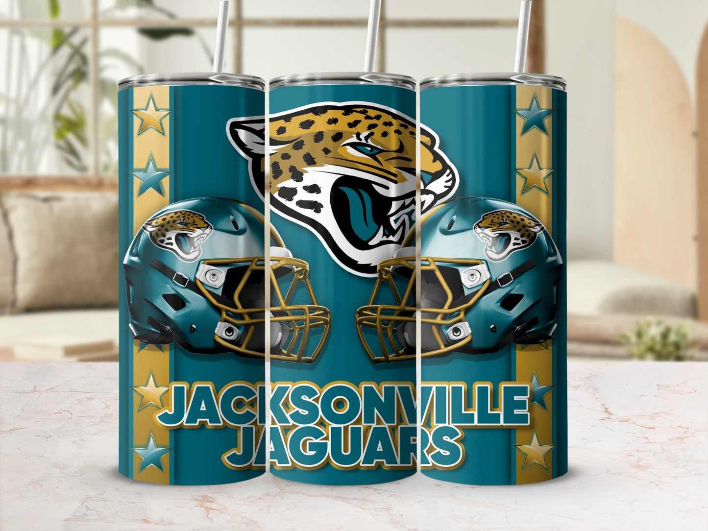 Jacksonville Jaguars Helmets Teal and Gold Design Tumblers