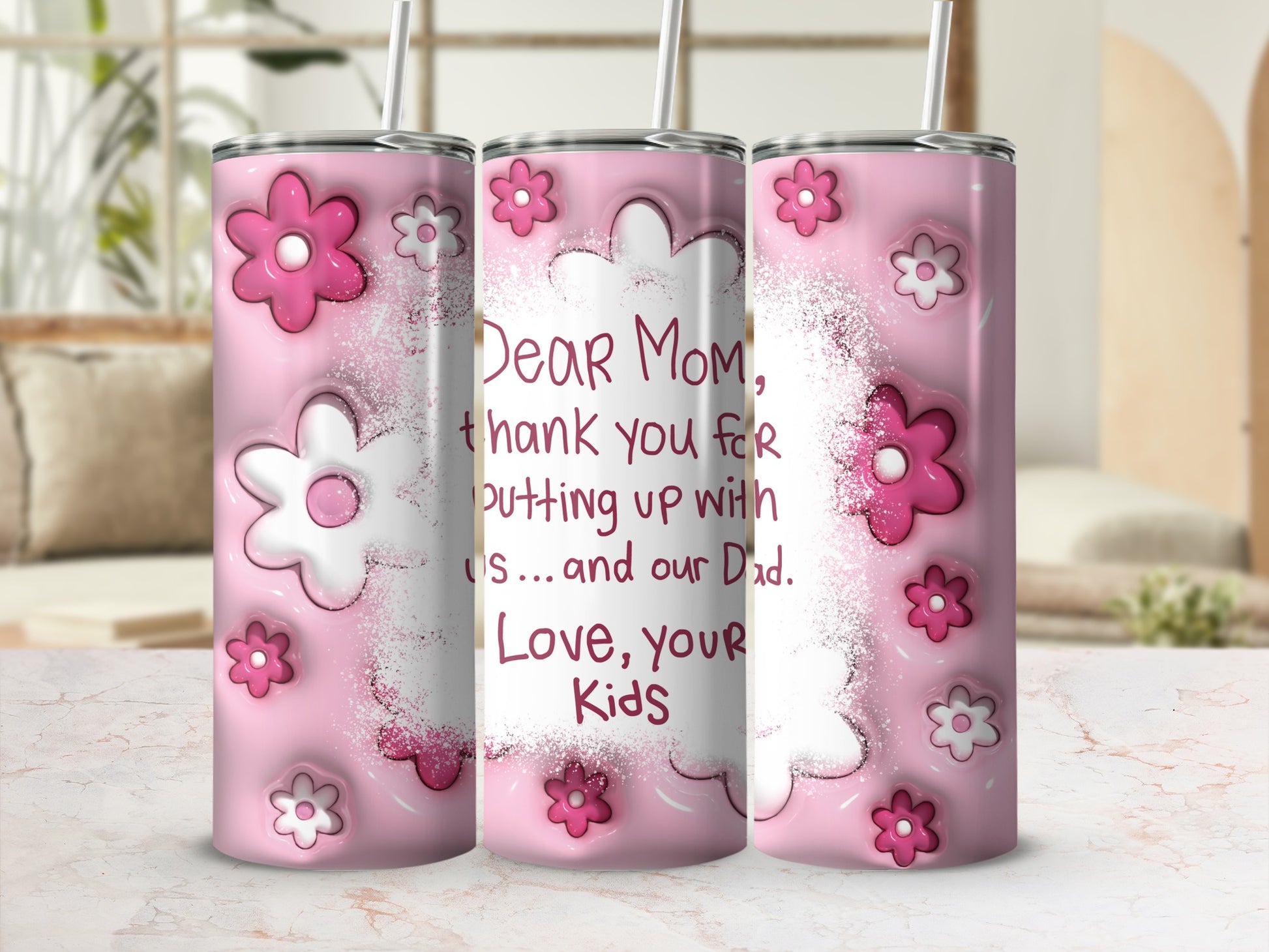 Dear Mom Thank You Tumbler Floral Design Gift Cup