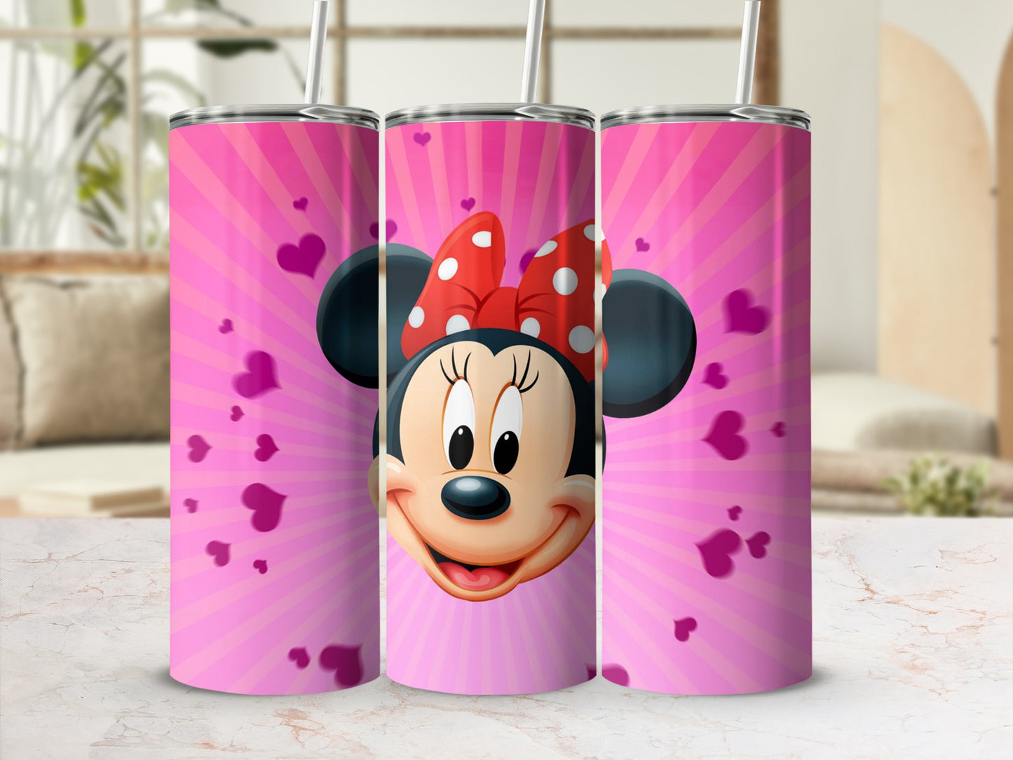 Minnie Mouse Pink Hearts Design Insulated Tumbler