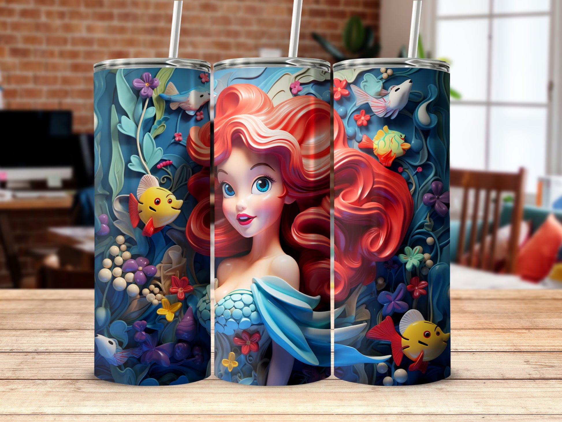 Ariel Inspired Vibrant Tumbler with Ocean Theme