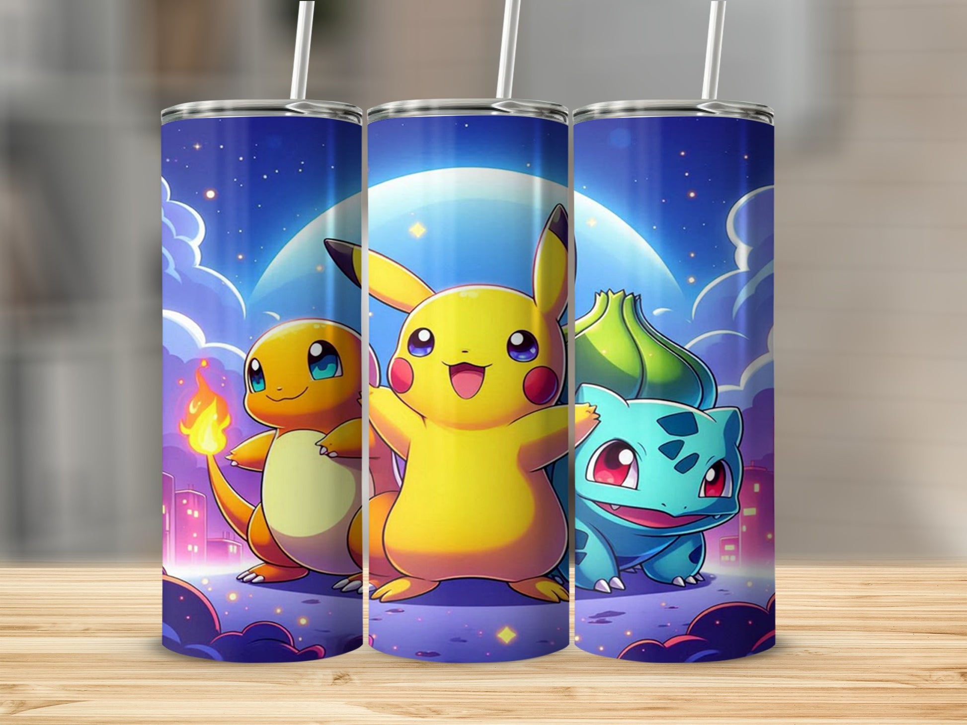 Cute Pikachu Charmander and Bulbasaur Tumbler