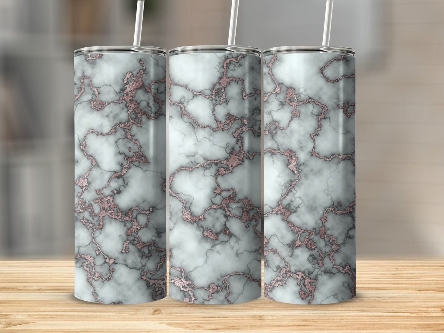 Pale Grey with Rose Gold Marble Abstract Design Tumblers