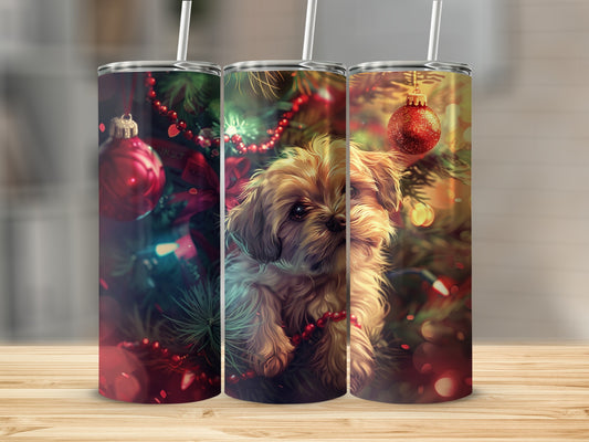 Festive Dog With Christmas Ornaments Tumbler