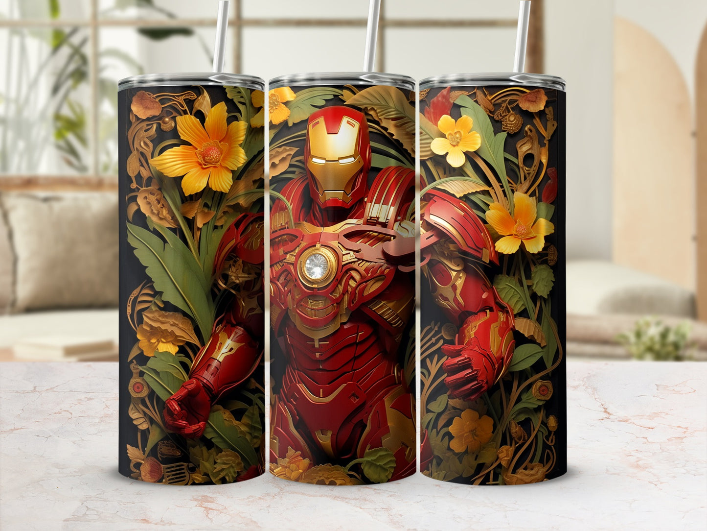 Floral Fantasy Iron Hero Tumbler with Straw
