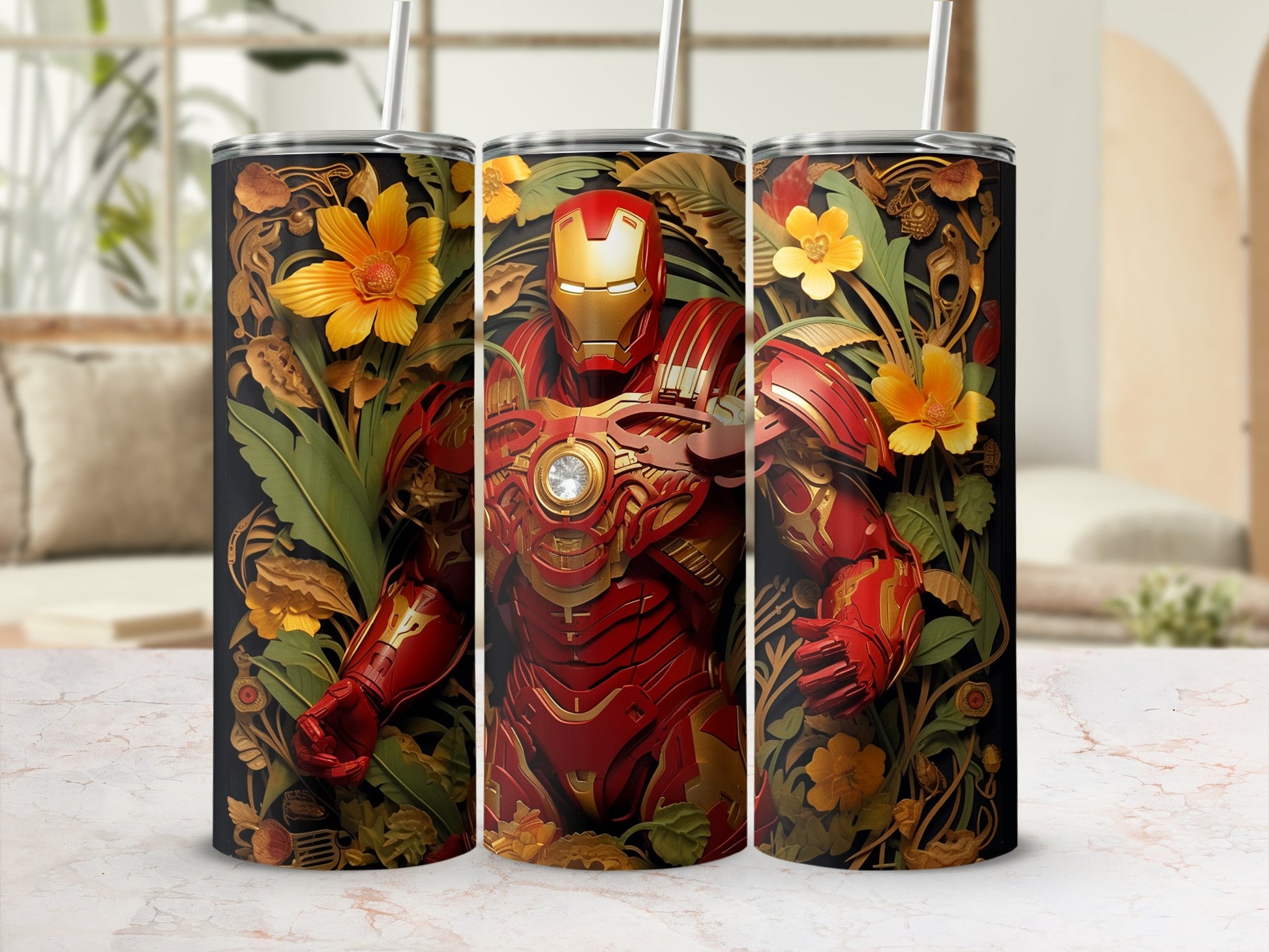 Floral Fantasy Iron Hero Tumbler with Straw
