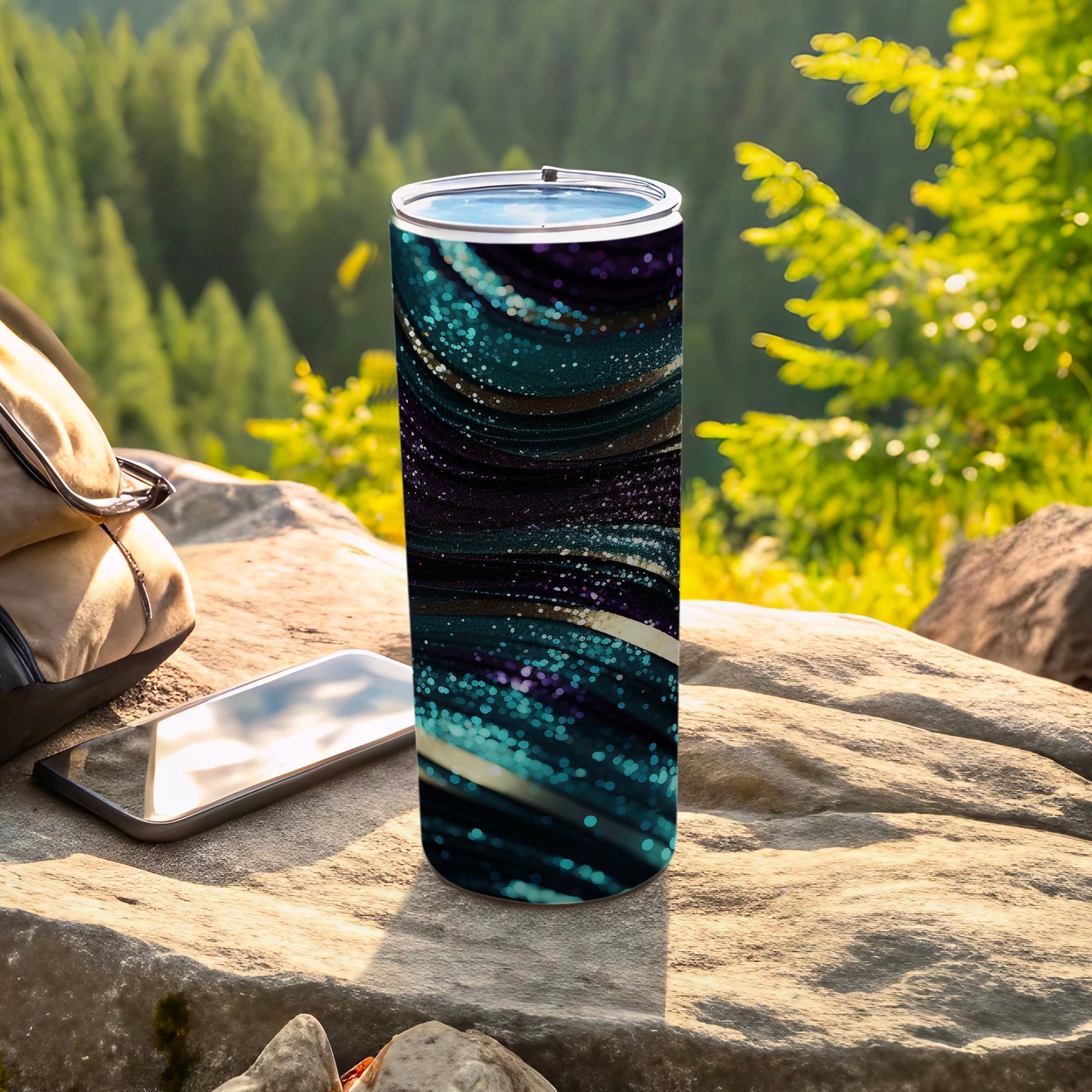 Teal Purple Glitter Abstract Swirl Design Tumbler product type