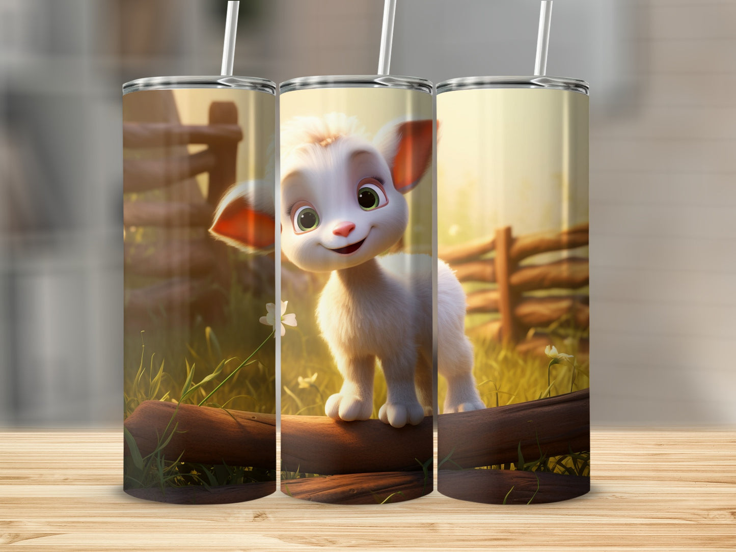 Cute Baby Lamb with Flower Scene Tumbler Drinkware