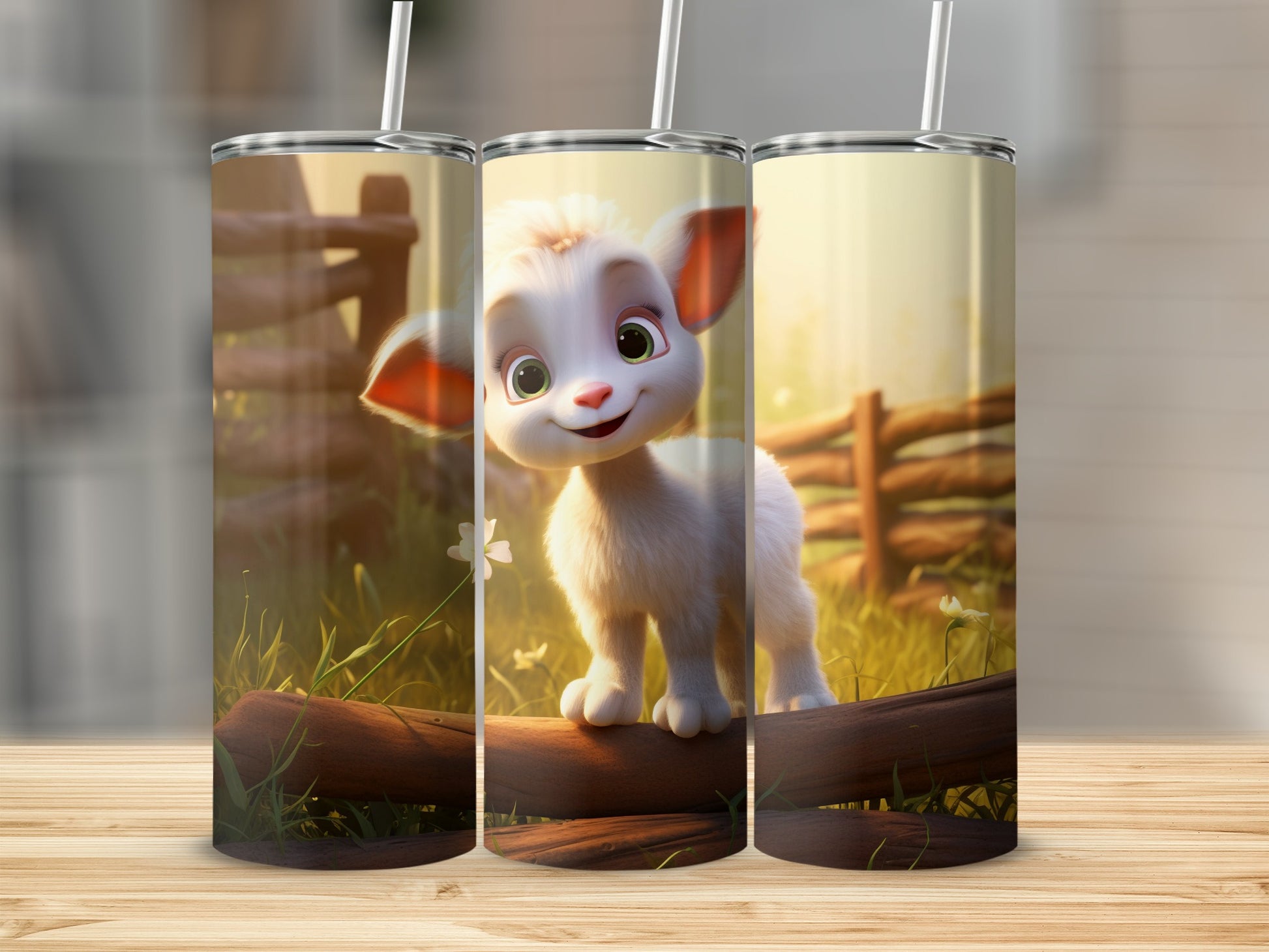 Cute Baby Lamb with Flower Scene Tumbler Drinkware