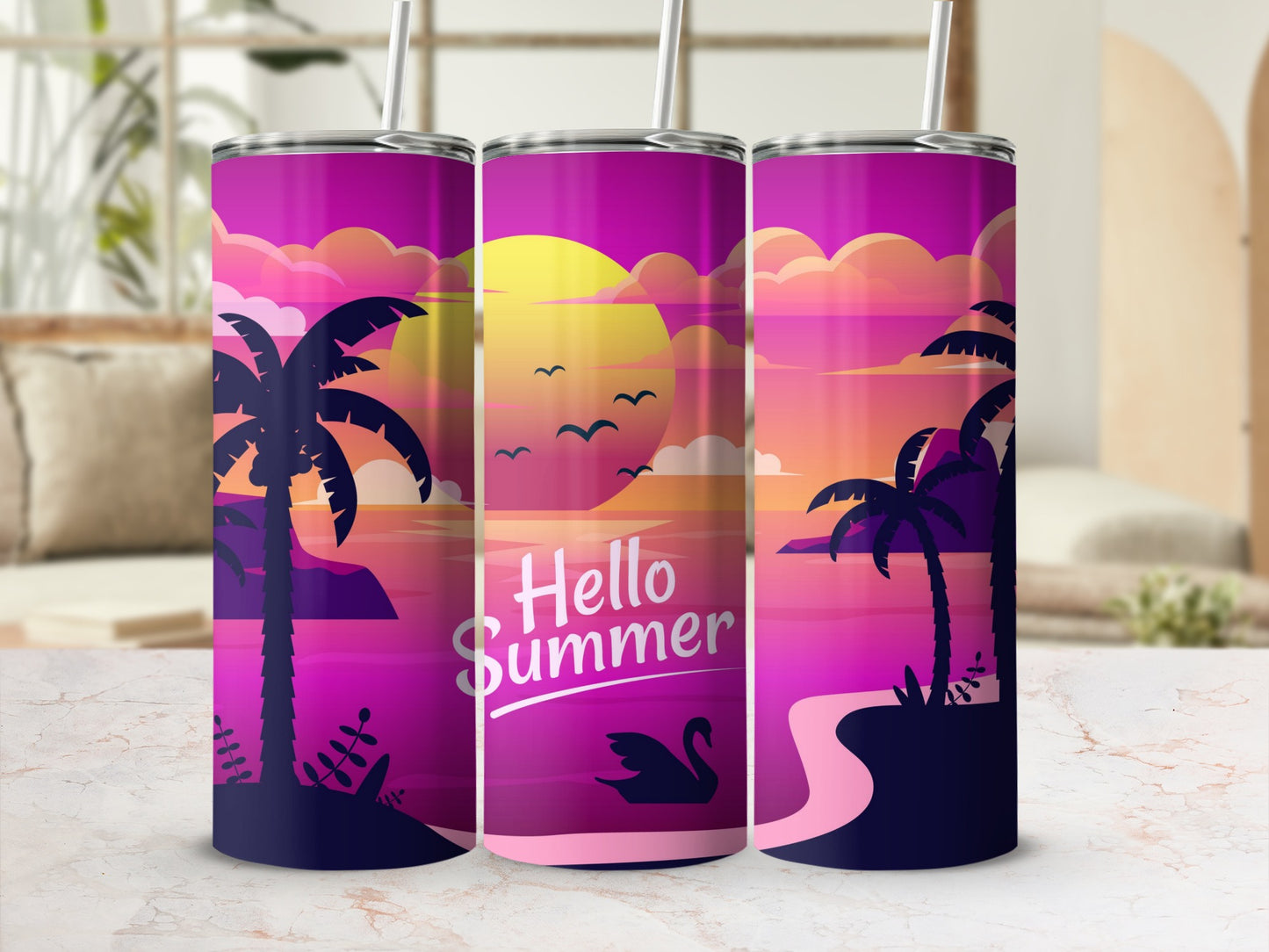 Hello Summer Sunset with Palm Trees Tumbler Product