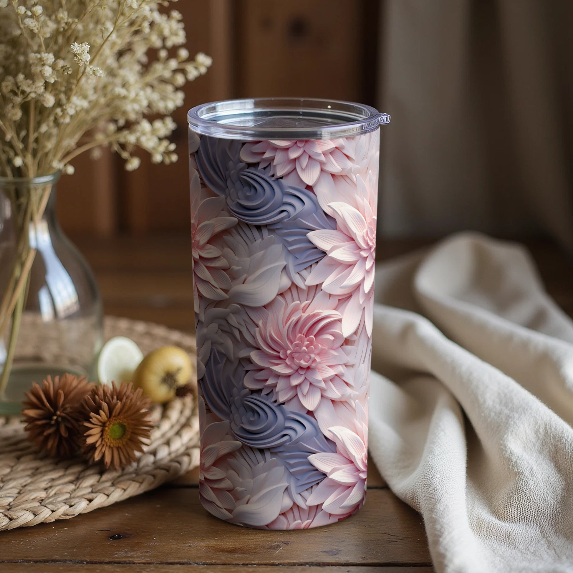 Floral Pattern Insulated Tumbler for Beverages