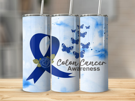 Colon Cancer Awareness Blue Ribbon Tumbler Cup