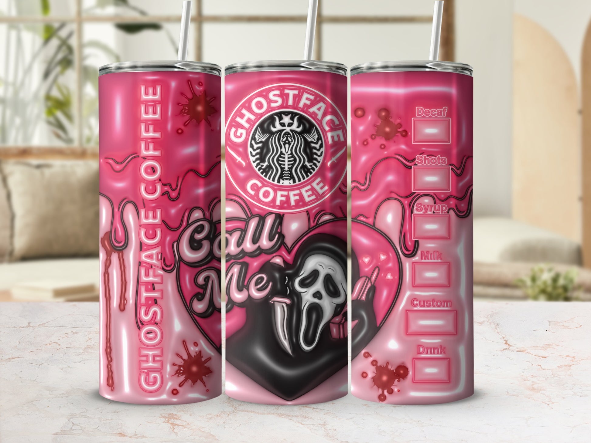 Ghostface Coffee Call Me Drinkware with Straw Cup