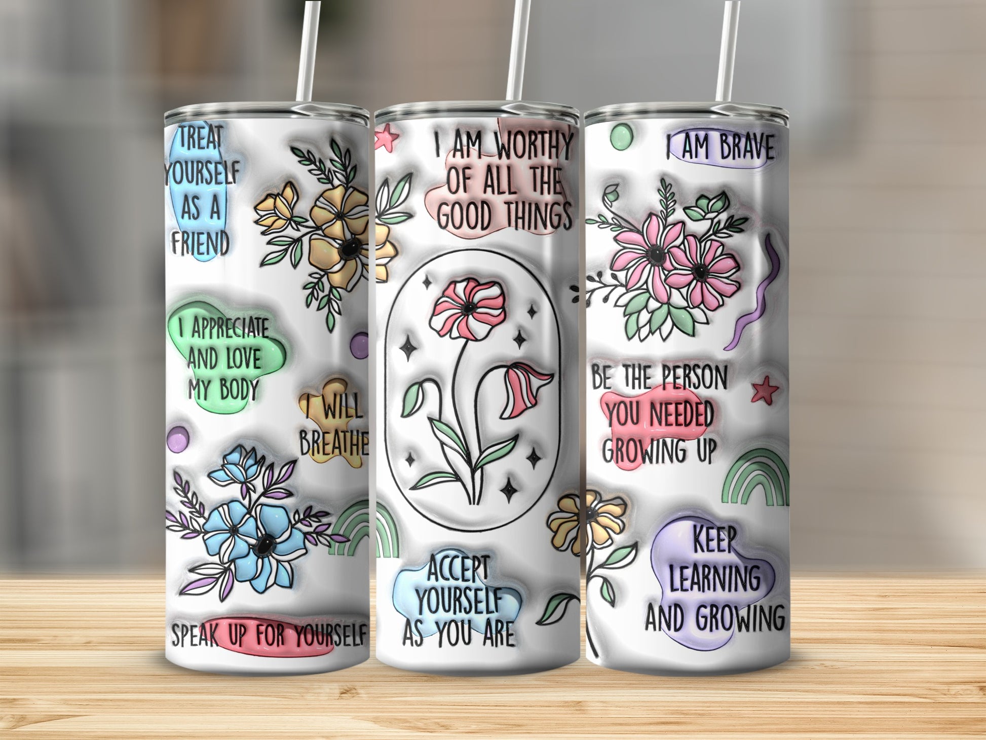 Self Love Affirmations Flowers Inspirational Words Tumbler product type