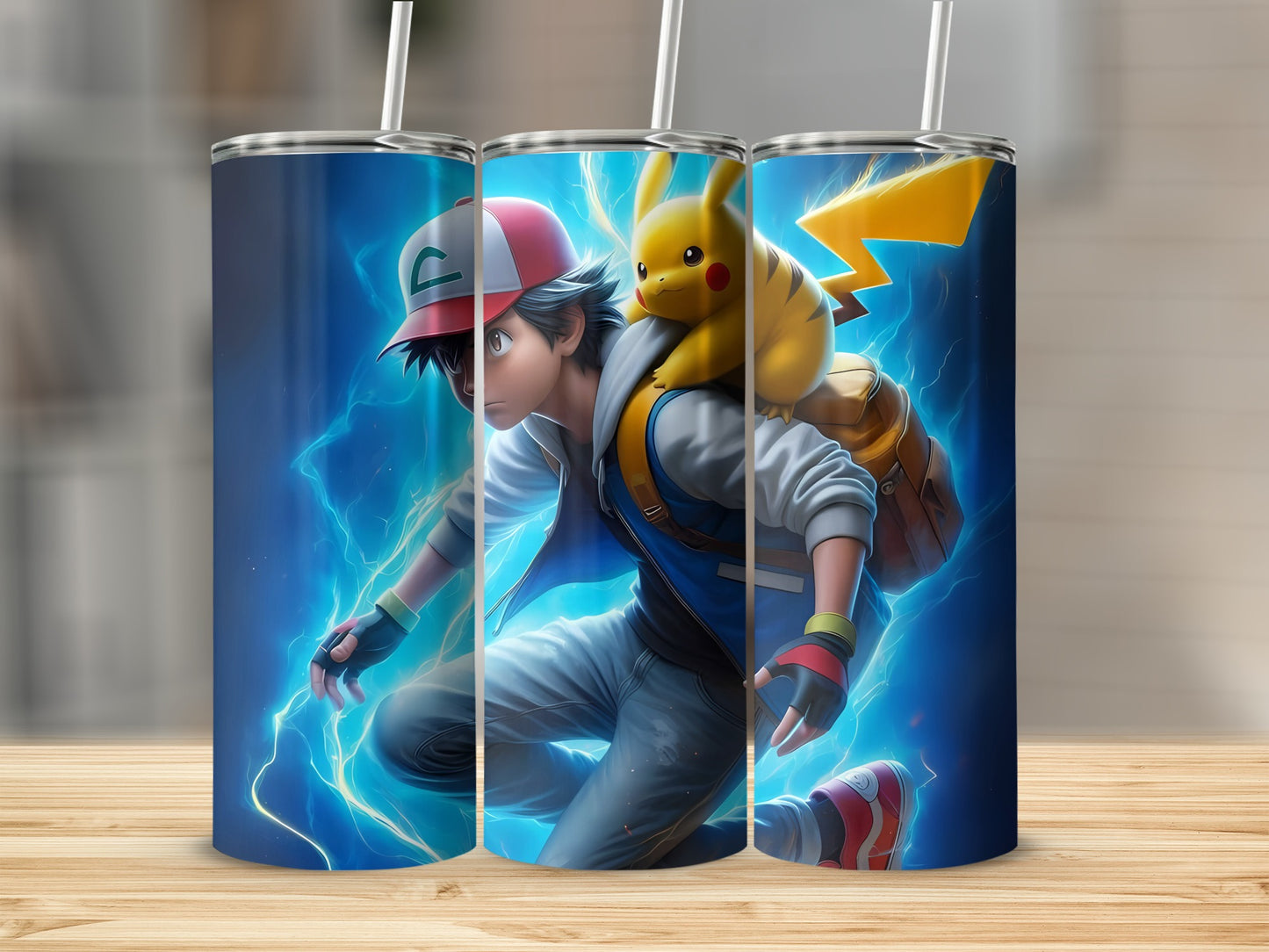 Pikachu and Trainer Electric Action Stainless Steel Tumblers