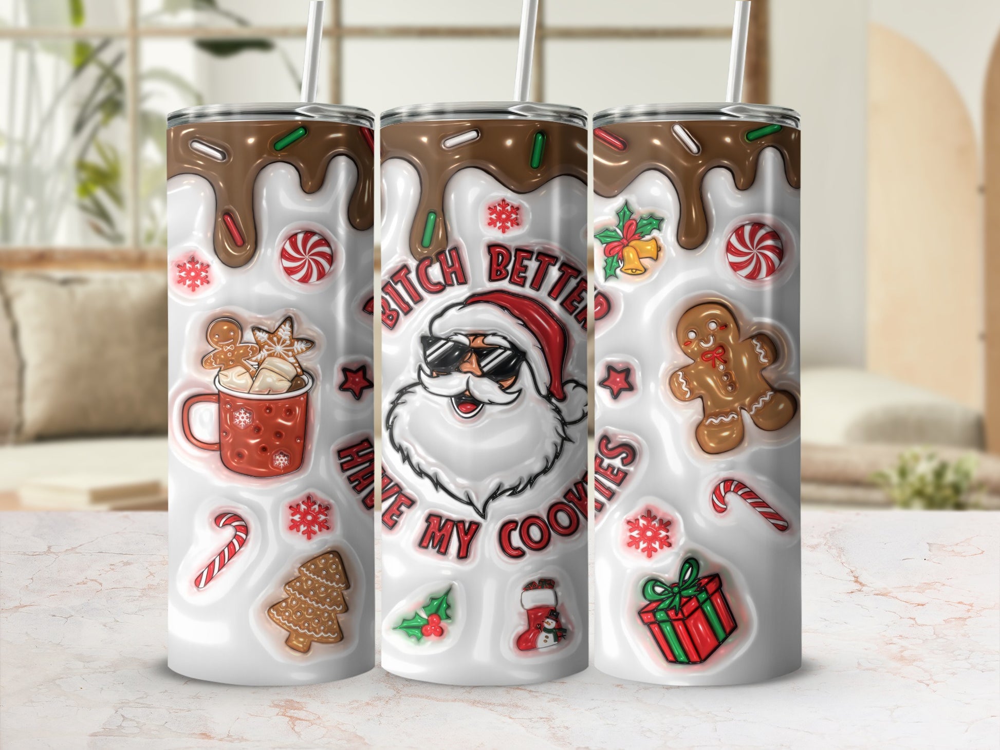 Funny Christmas Santa and Cookies Design Tumbler
