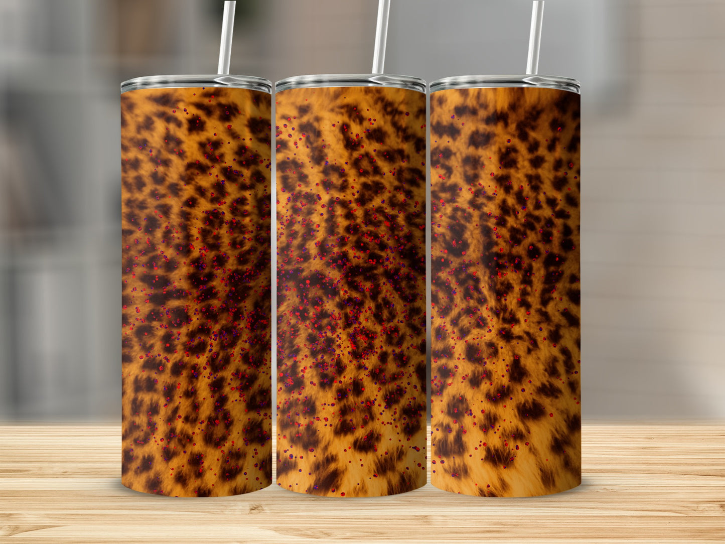 Leopard Print Tumbler with Red Sparkle Accents Design