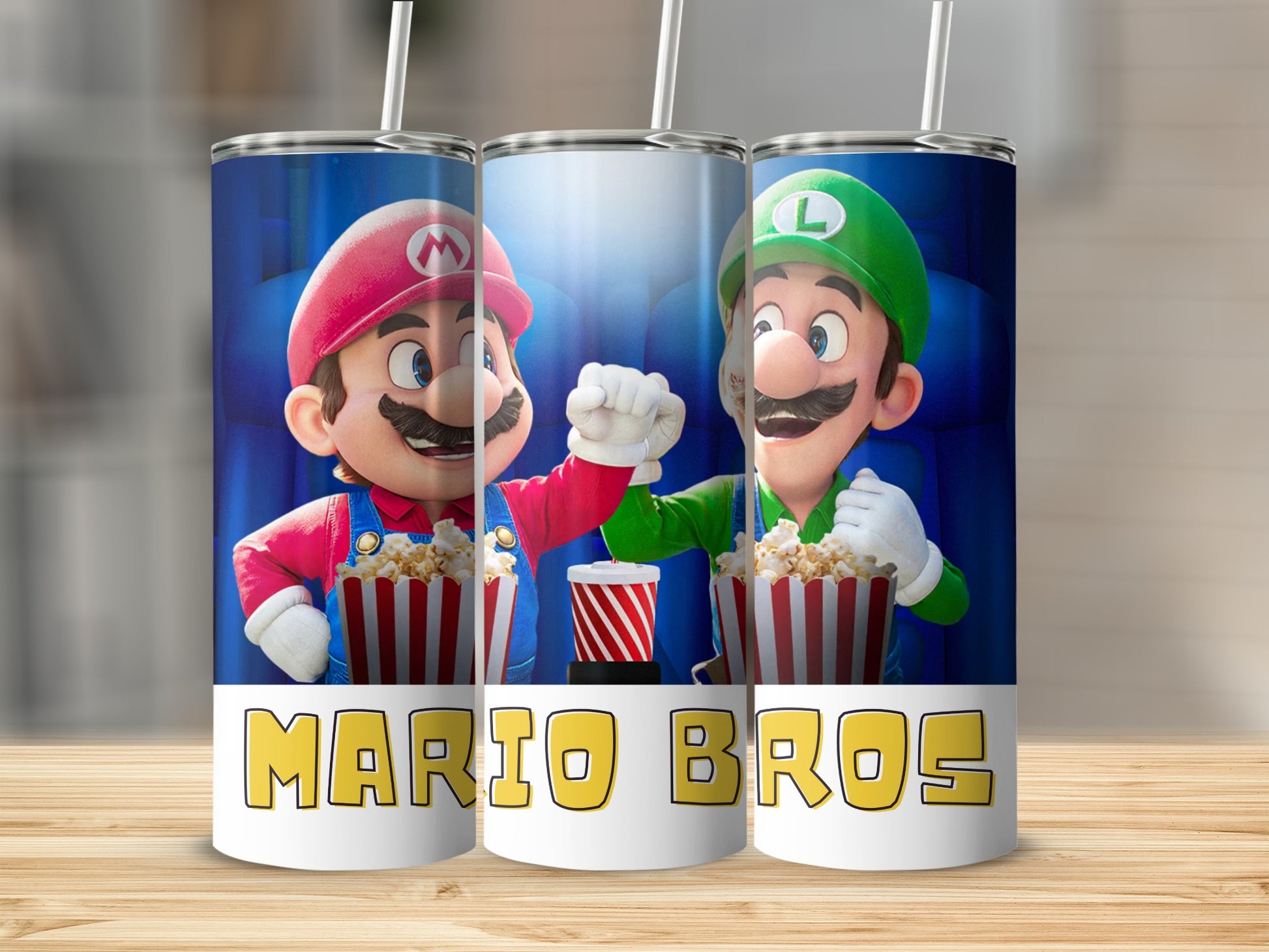 Mario Bros Drinking Tumblers with Popcorn Design