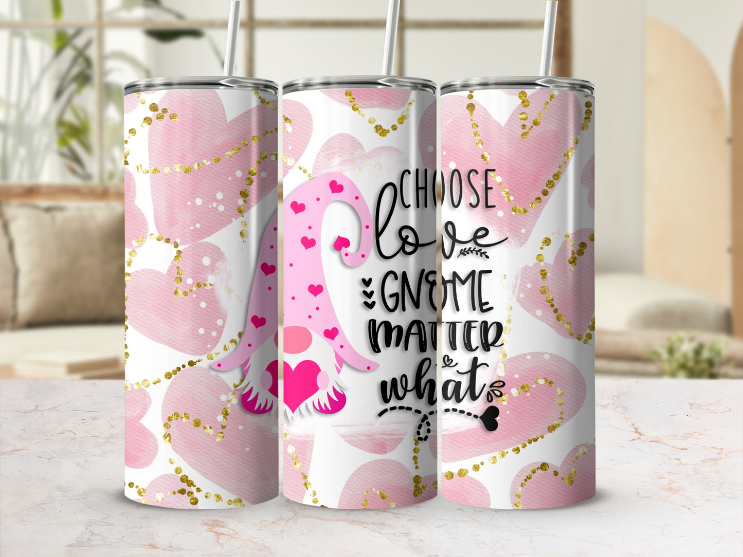 Choose love Gnome Matter What Pink Hearts Gold product type