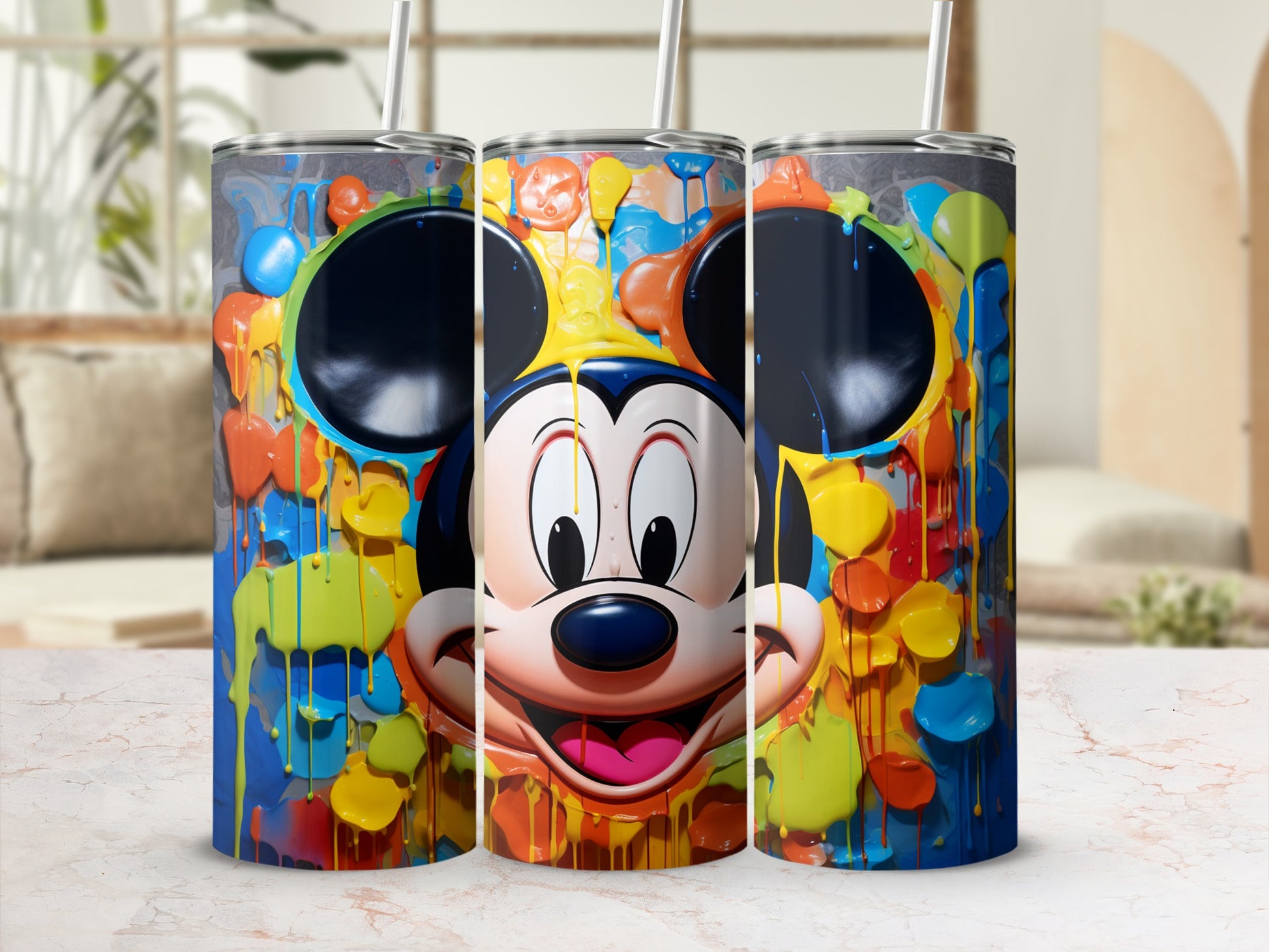Colorful Mickey Mouse Tumbler with Straw Drinkware