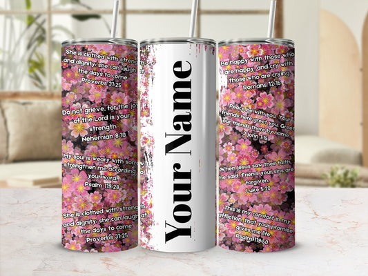 Personalizable Floral Design Tumbler with Bible Verses