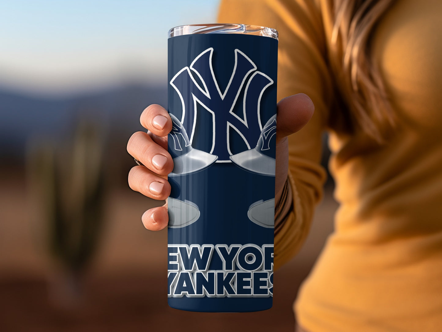 New York Yankees Baseball Helmets on Starry Blue Tumblers