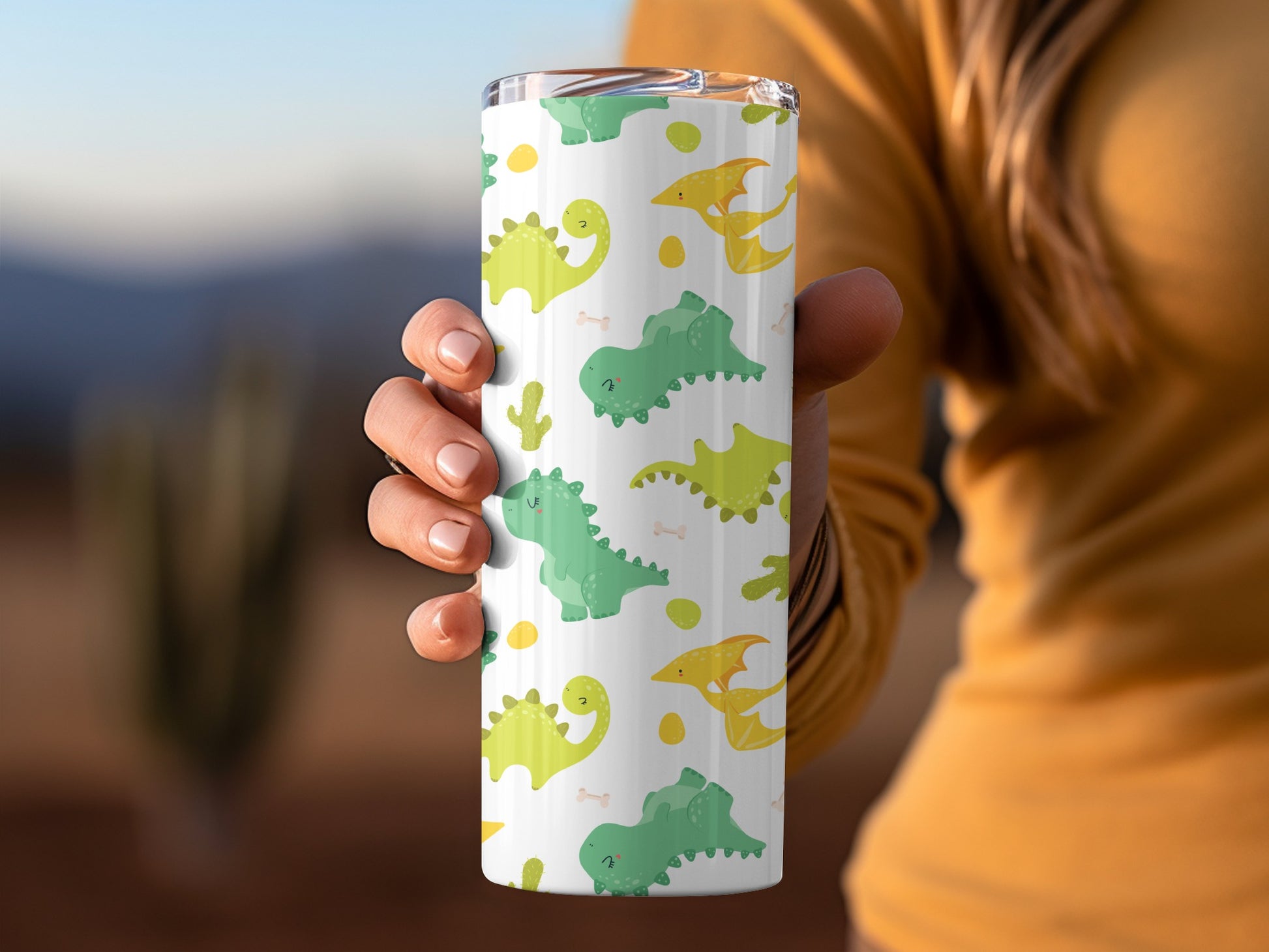 Cute Dinosaur Pattern Tall Tumbler for Beverages