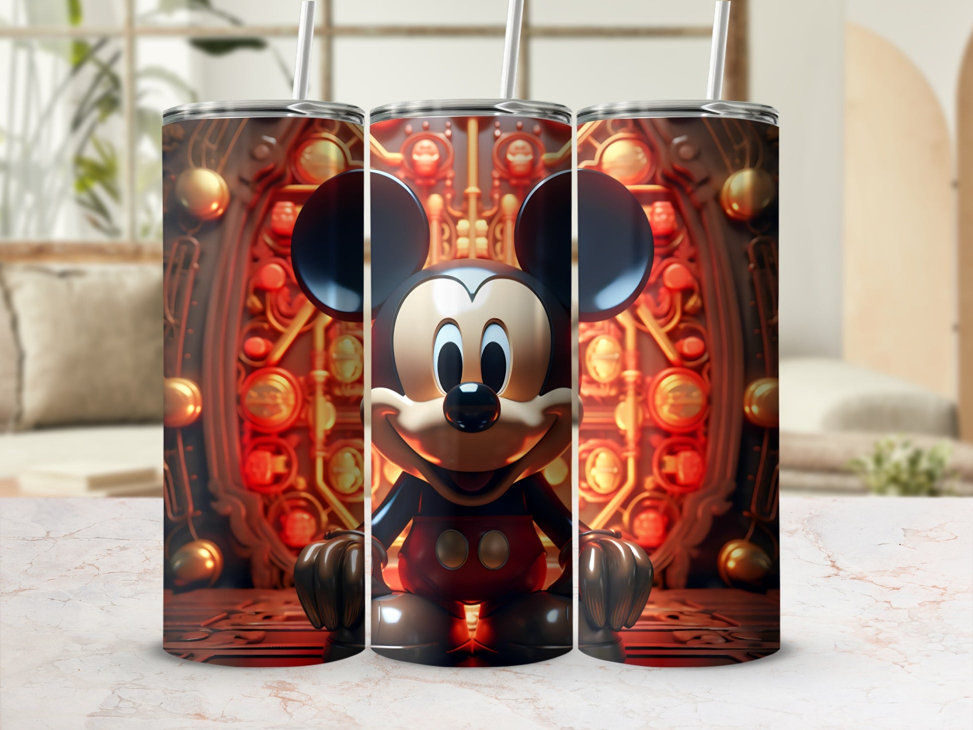 Mickey Mouse Red and Gold Cylindrical Drinkware