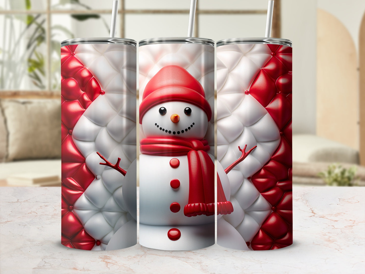 Festive Snowman and Quilt Print Tall Tumbler Product