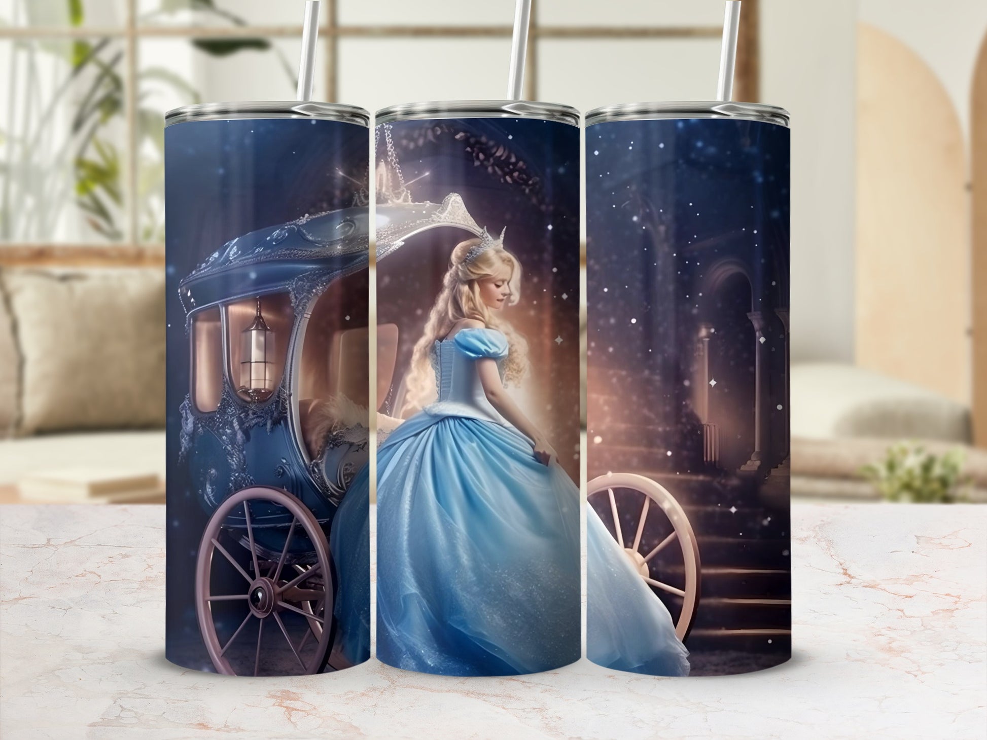 Fairy Tale Princess and Carriage Design Tumbler