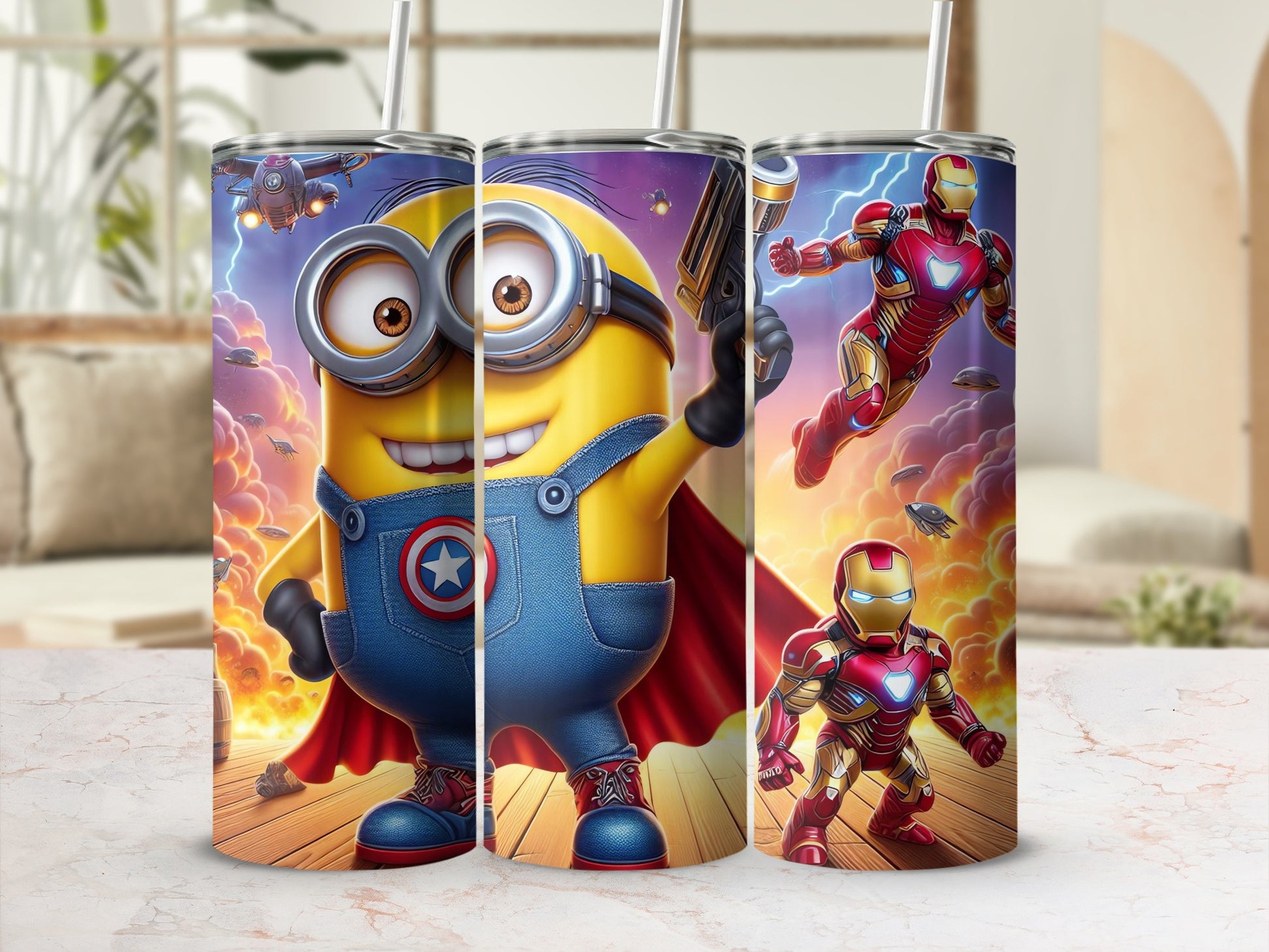 Adorable Minion and Hero Characters Tumbler Set