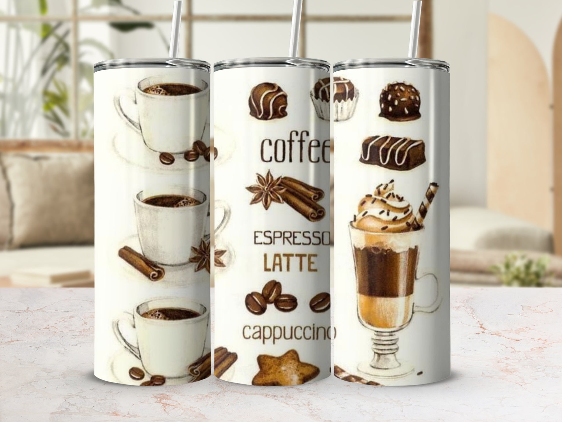 Coffee Espresso Latte Cappuccino Themed Tumbler
