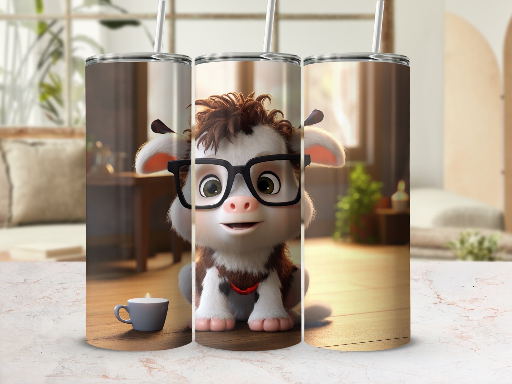 Adorable Cartoon Animal in Glasses Tumbler Cup