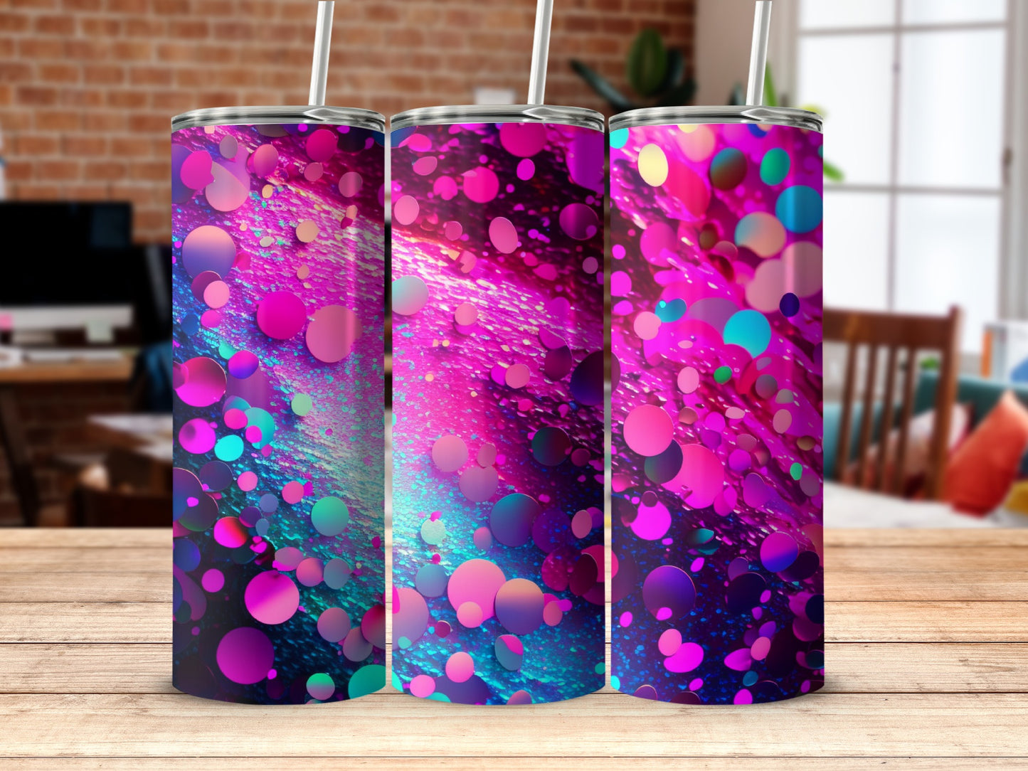 Vibrant Abstract Purple and Pink Bubbles Tumbler Design