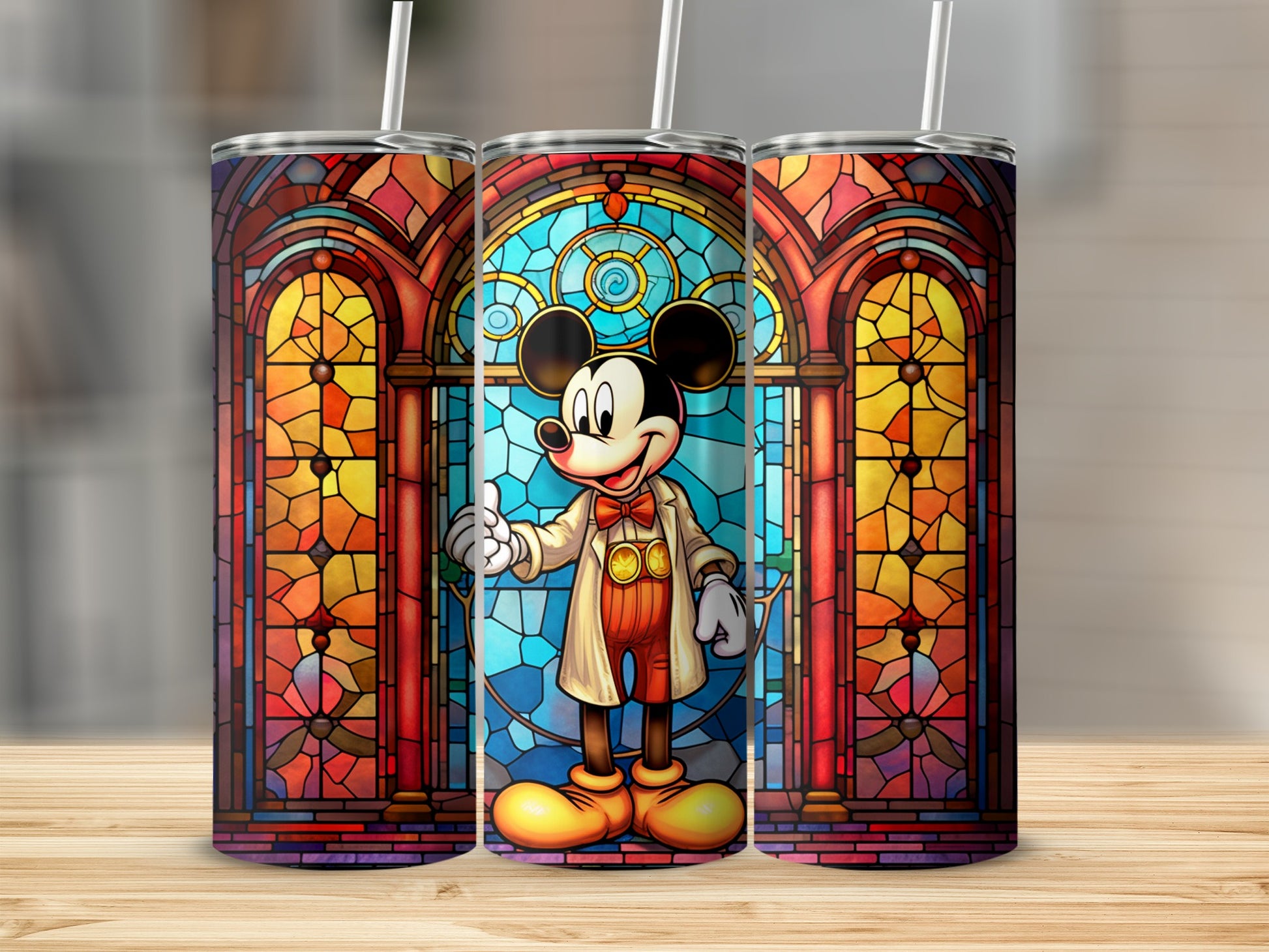 Colorful Stained Glass Mickey Artwork Tumbler Design