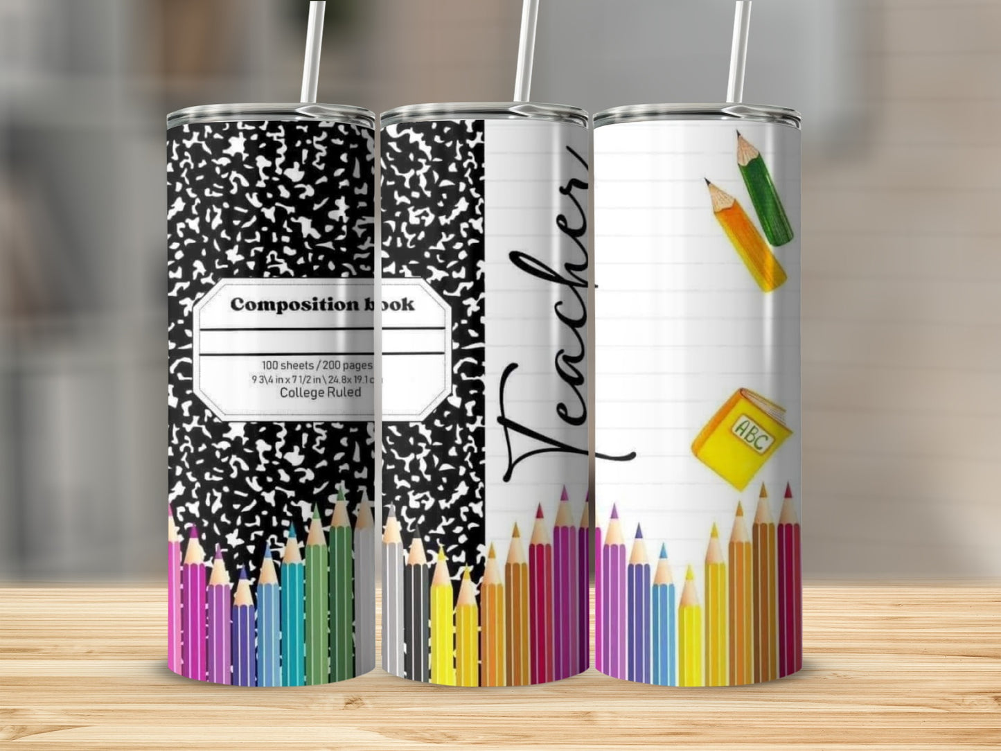 Composition Book Teacher Pencils Design on Tumblers