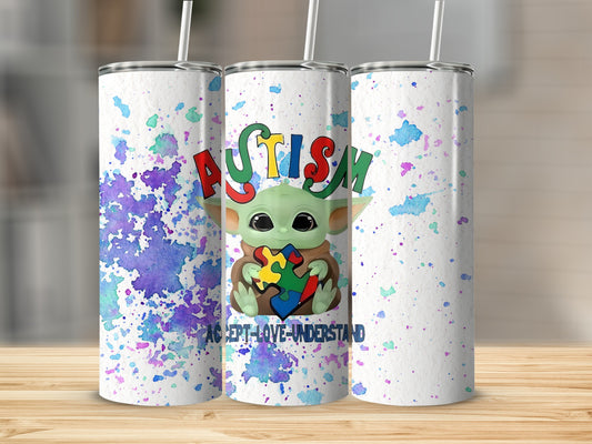 Autism Awareness Cute Baby Yoda Insulated Tumbler